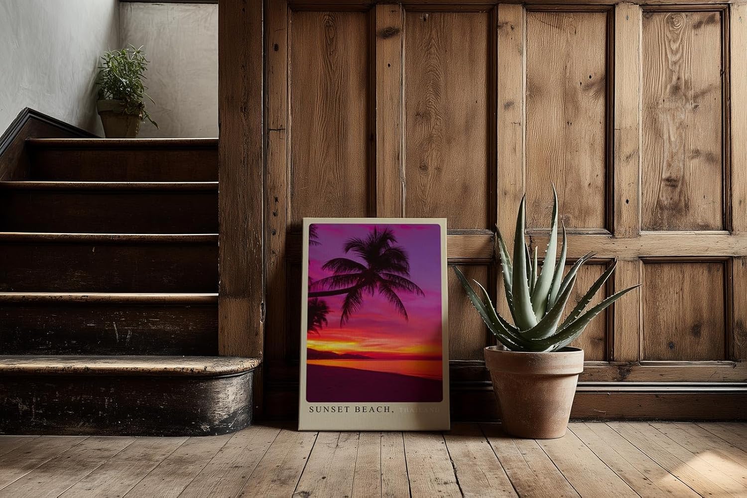 Paul Sinus Kunstdruck 40x60cm Sunset Beach Thailand – Tropischer Strand mit Palmen bei Sonnenuntergang in leuchtenden Farben