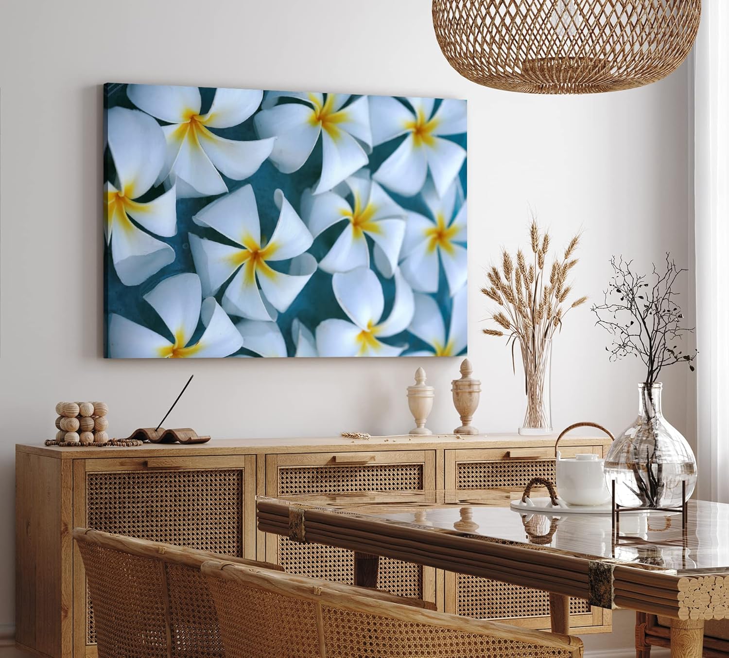 Paul Sinus Wandbild 120x80cm Blumen weiße Blüten Westindische Frangipani Kunstvoll
