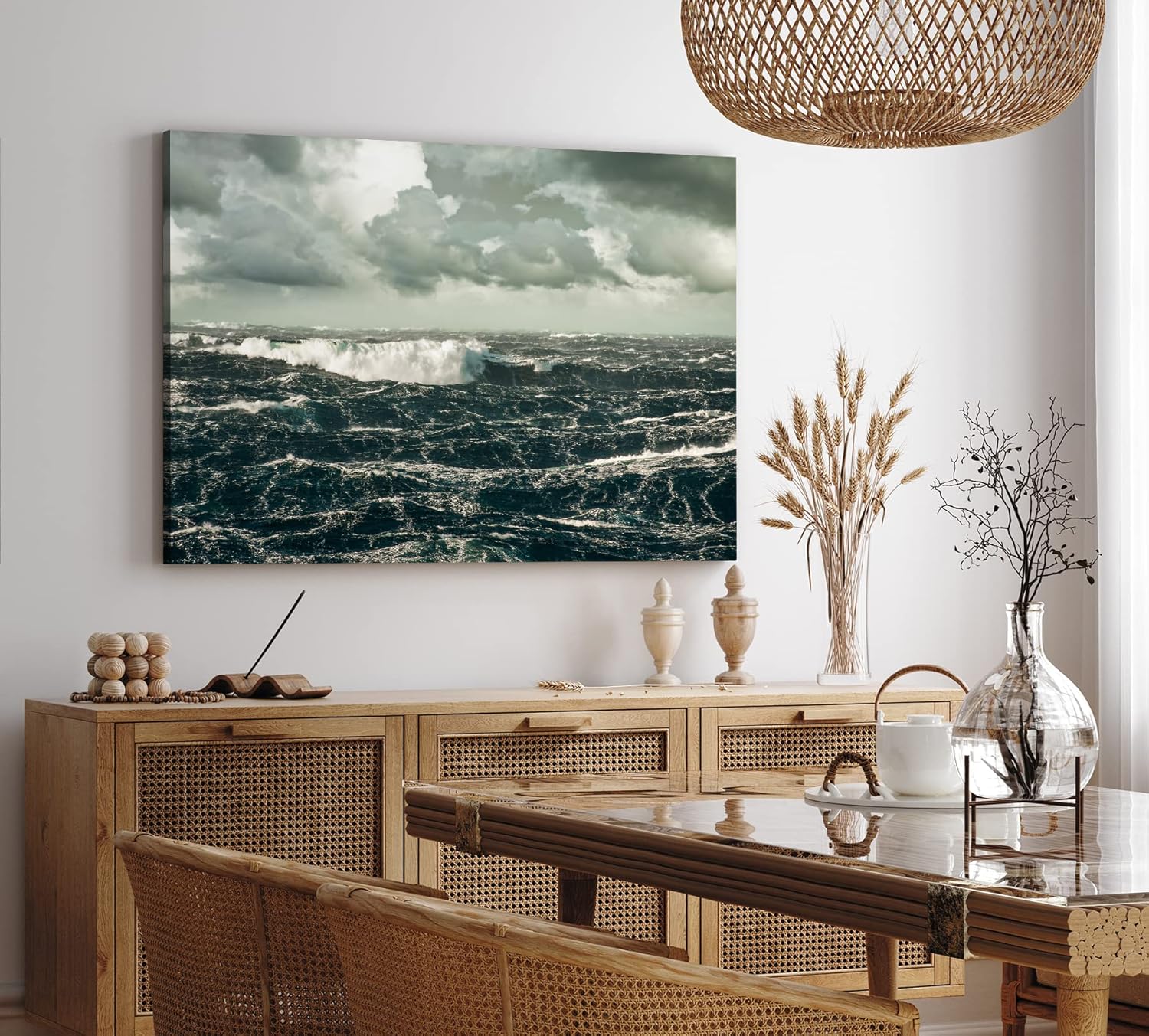 Paul Sinus Wandbild 120x80cm Raue See Meer Wellen Grau Ozean Horizont Sturm
