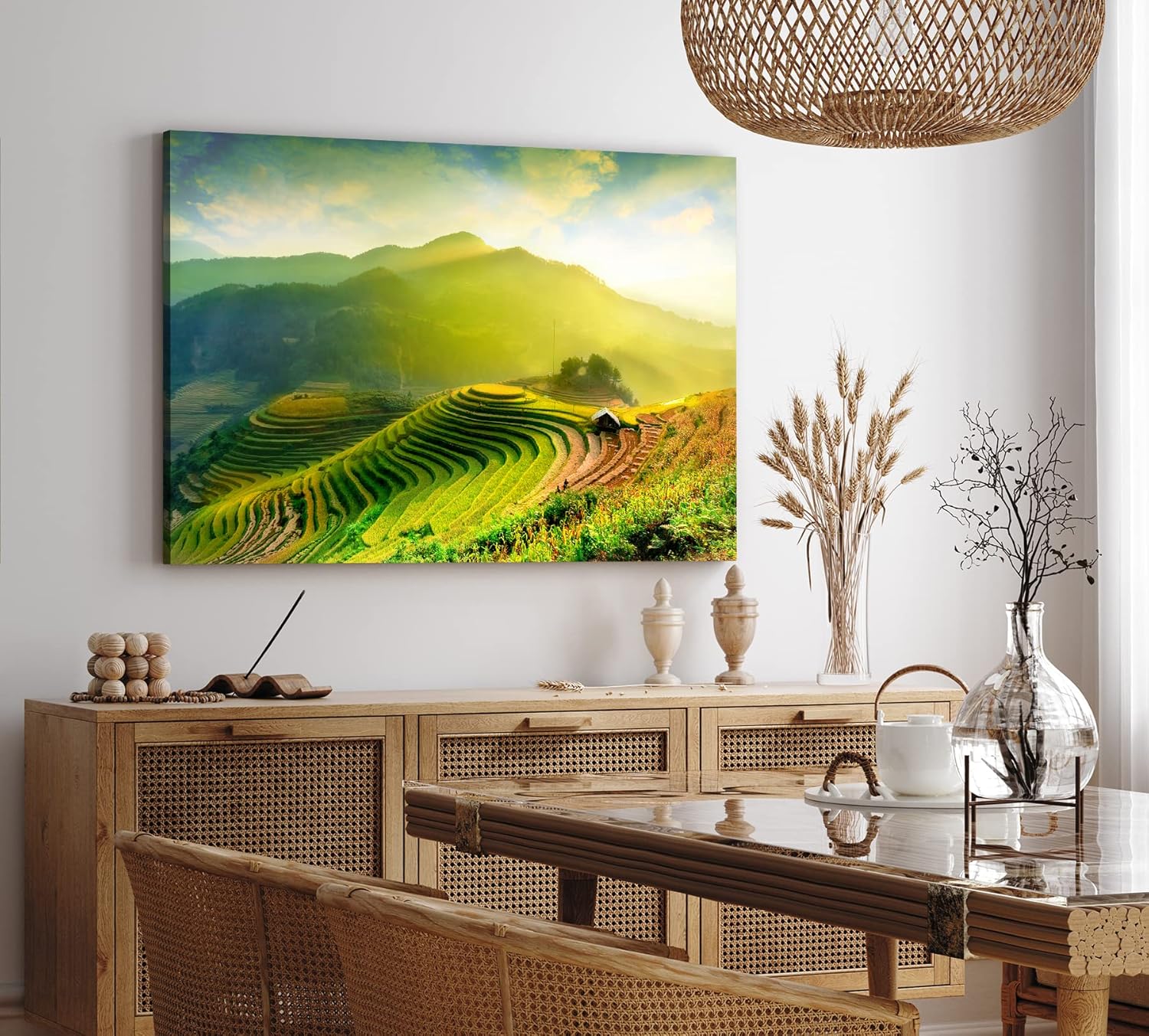 Paul Sinus Wandbild 120x80cm Asien Thailand Reisfelder Berge Hügel Natur Landschaft Grün