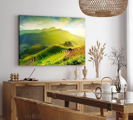 Paul Sinus Wandbild 120x80cm Asien Thailand Reisfelder Berge Hügel Natur Landschaft Grün