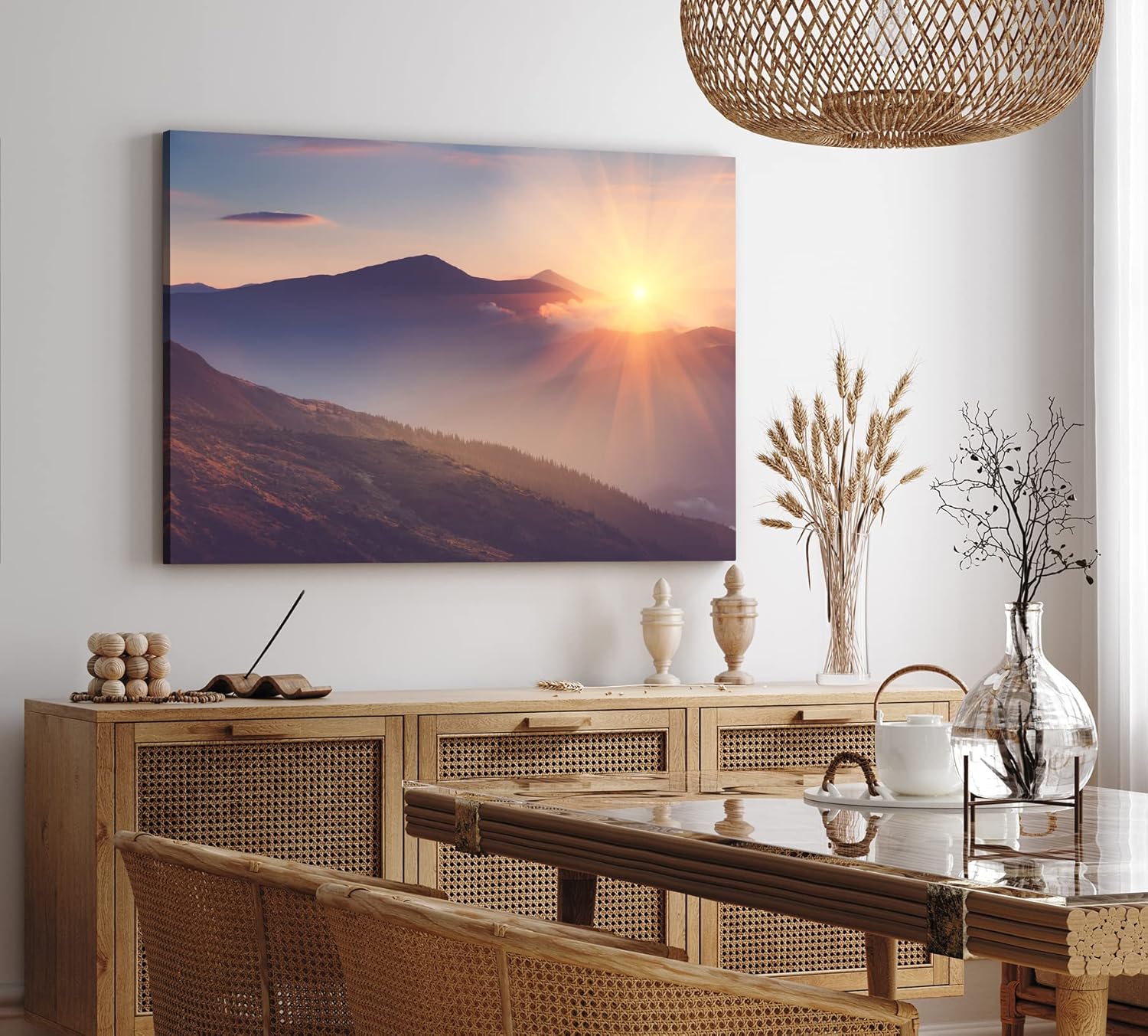 Paul Sinus Wandbild 120x80cm Berge Sonnenstrahl Berglandschaft Sonnenuntergang Gebirge