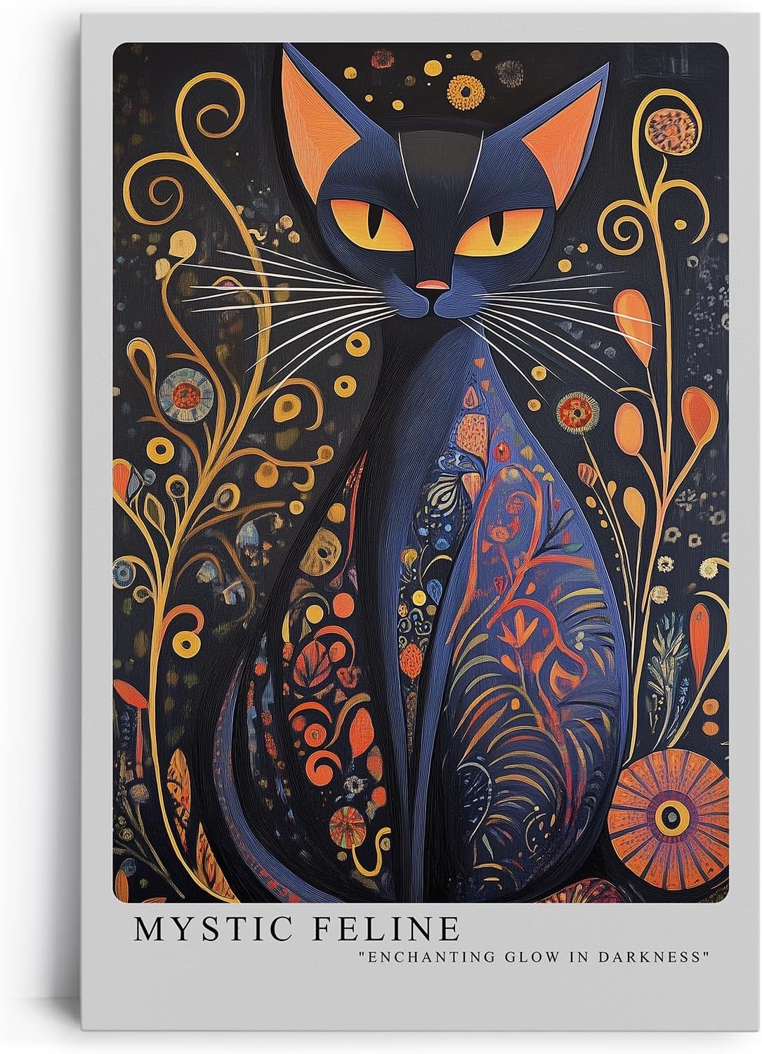 Paul Sinus Leinwandbild 80x120cm mystische Katze mit ornamentalen Mustern in leuchtenden Farben – kunstvolles Leinwandbild für moderne Raumgestaltung