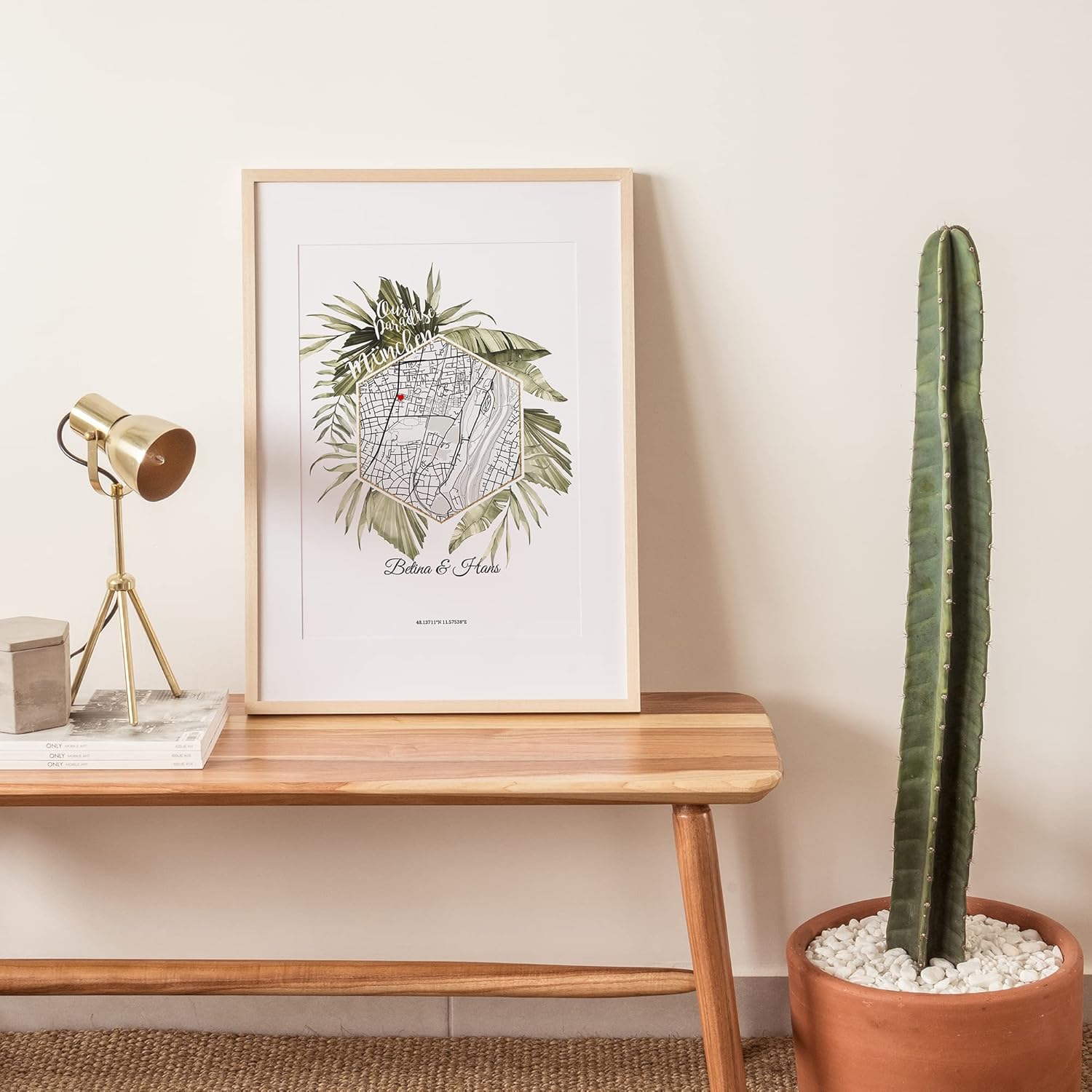 Paul Sinus Gerahmtes Wandbild Map mit deinen GPS Koordinaten und Namen. 30cm x 42cm Rahmen mit Stadtkarte selbstgestaltet. Ganz individuell. (ohne Rahmen)