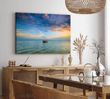 Paul Sinus Wandbild 120x80cm Meer Fischerboot Boot Horizont Sonnenuntergang Himmel