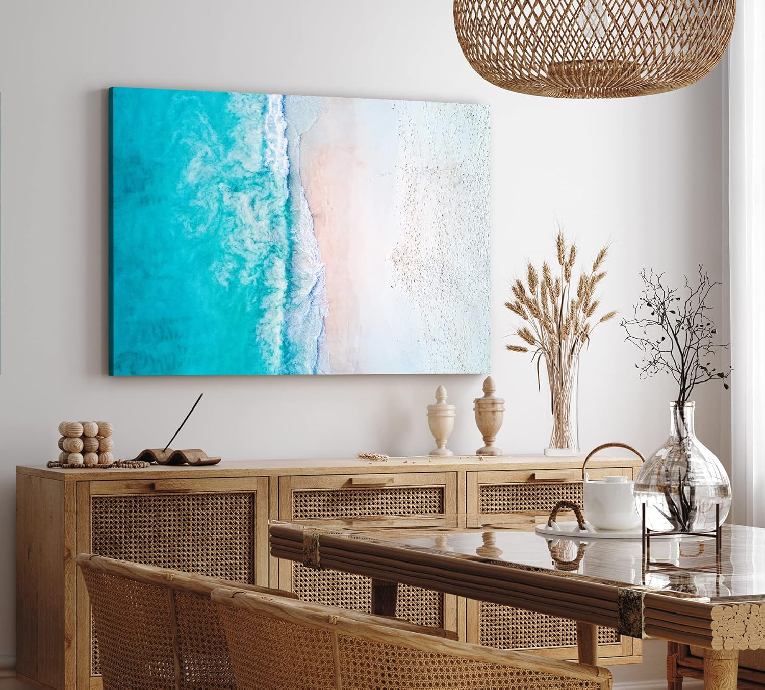 Paul Sinus Wandbild 120x80cm Luftaufnahme Strand Blau Meer Wellen Vogelperspektive
