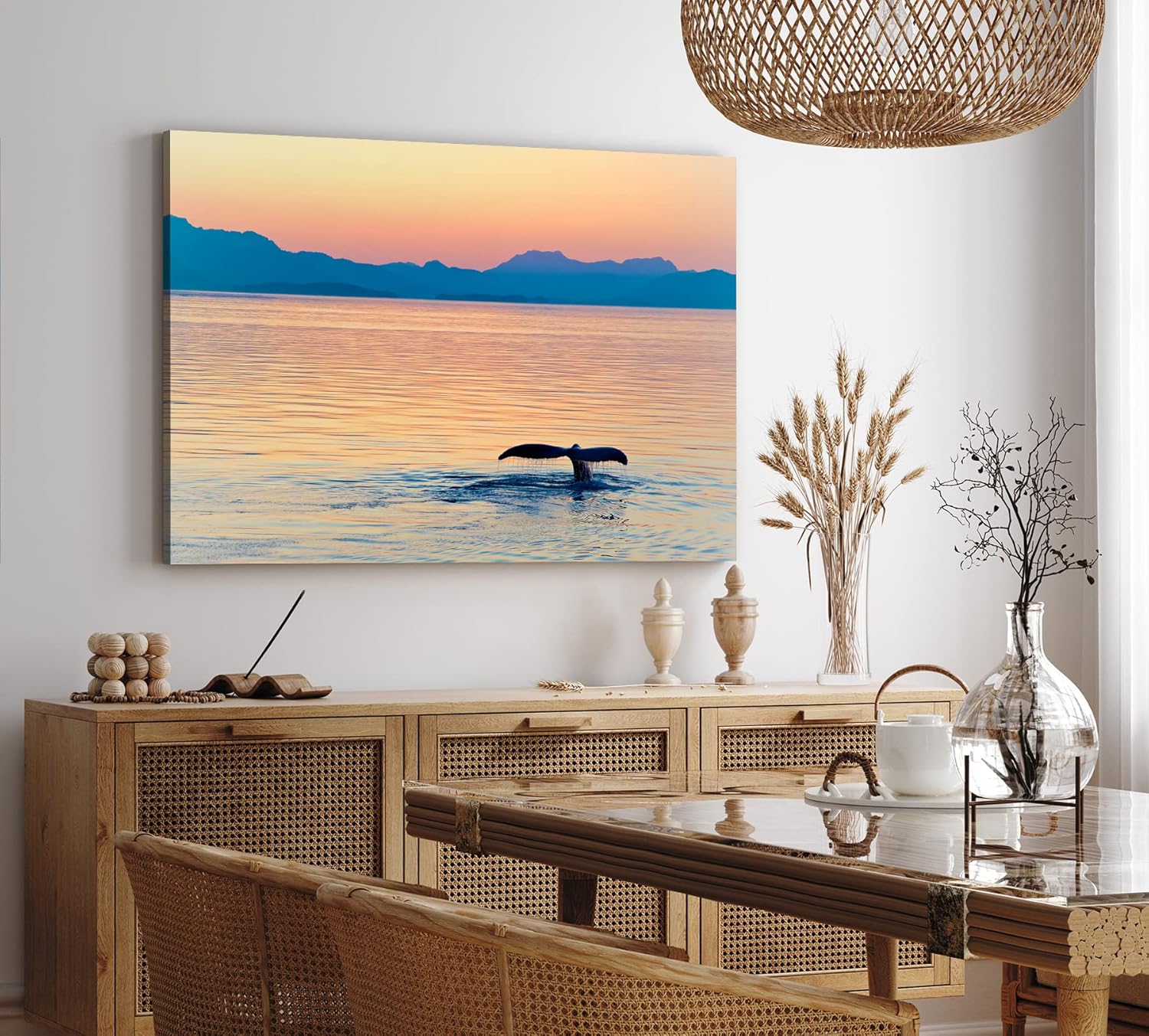 Wandbild 120x80cm Alaska Ozean Wal Walflosse Blaue Stunde Berge
