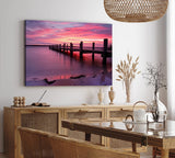 Paul Sinus Wandbild 120x80cm Meer Steg Sonnenuntergang Rot Himmel Abendröte