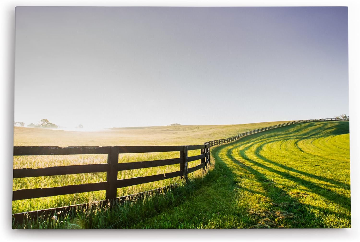 Paul Sinus Wandbild 120x80cm Wiese Felder Grün Landschaft Sonnenschein Holzzaun