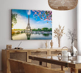 Paul Sinus Wandbild 120x80cm Paris Eiffelturm Kanal Frankreich Baumblüten