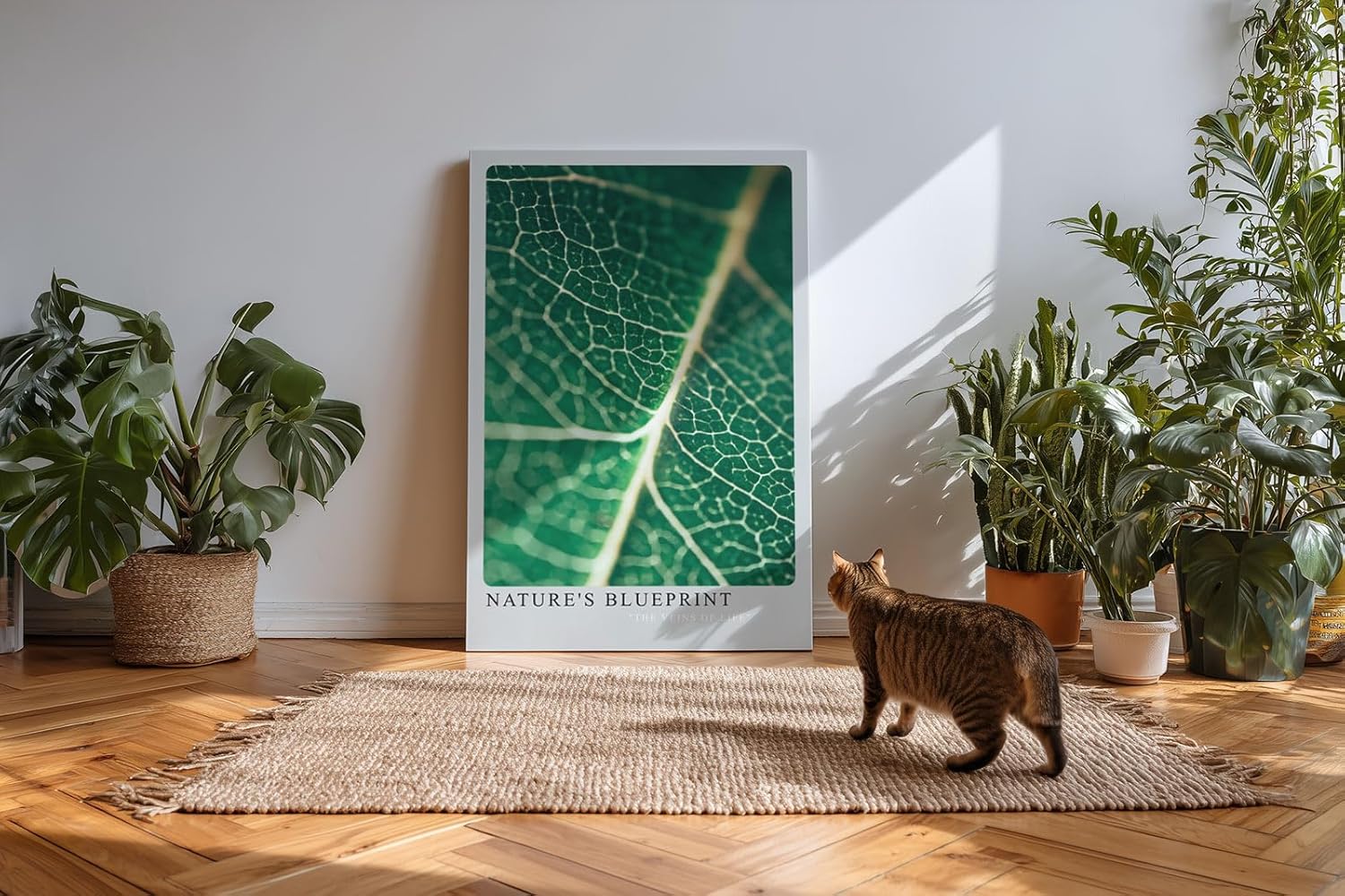 Paul Sinus Wandbild 80x120cm Nature's Blueprint – Blattstruktur in Nahaufnahme mit lebendiger Linienführung