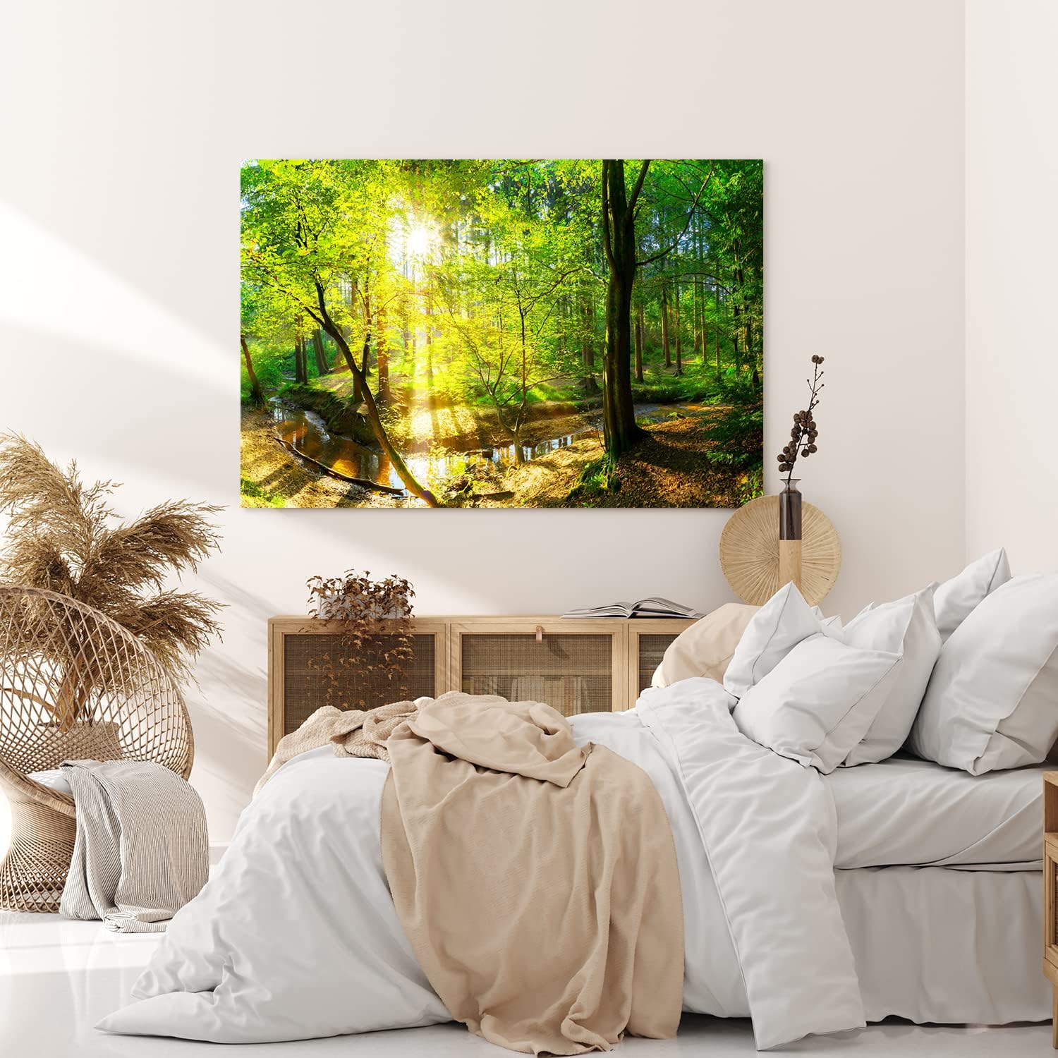 Paul Sinus Wandbild 120x80cm Wald Bäume Bach Sonnenstrahlen Natur Grün