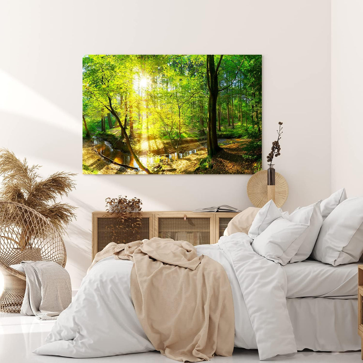 Paul Sinus Wandbild 120x80cm Wald Bäume Bach Sonnenstrahlen Natur Grün