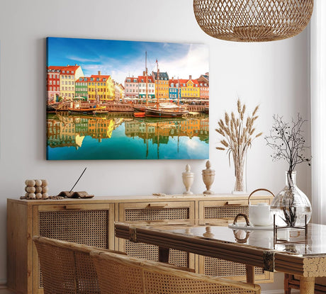 Paul Sinus Wandbild 120x80cm Kopenhagen Dänemark Boote bunte Häuser Promenade
