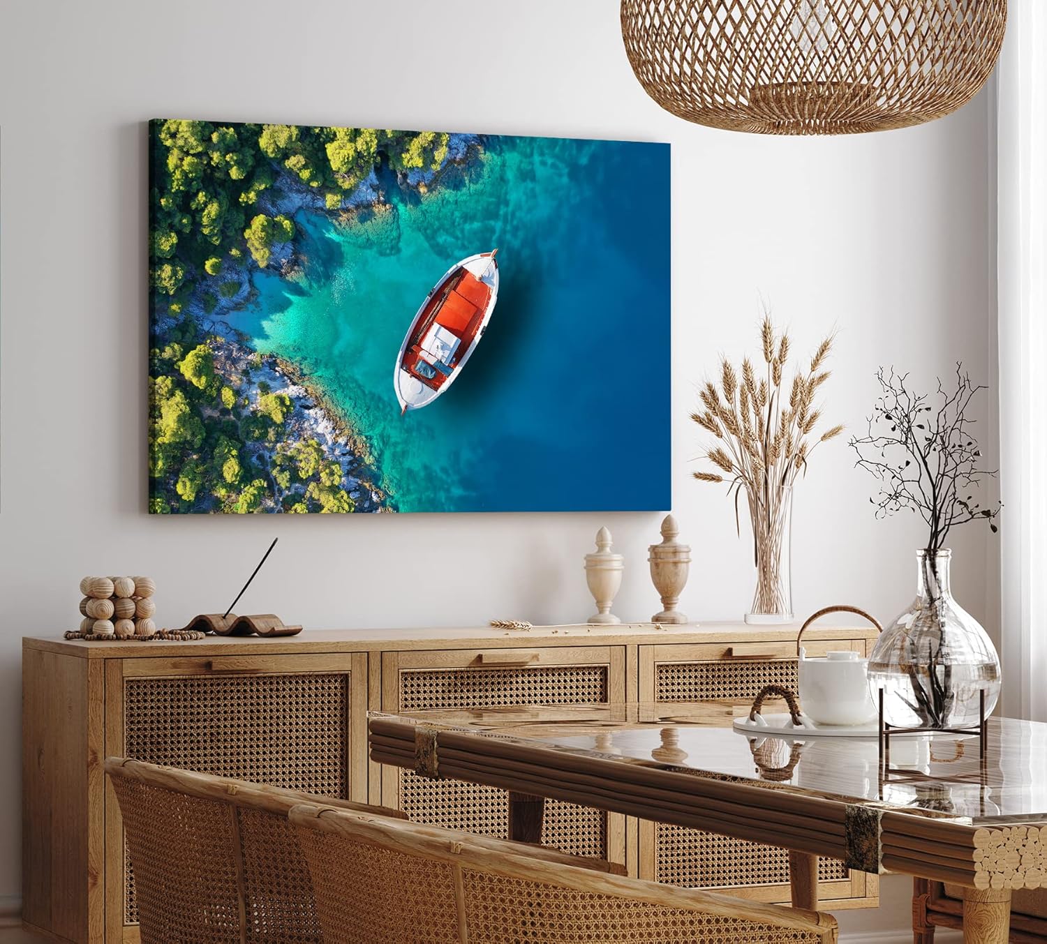 Paul Sinus Wandbild 120x80cm Kleines Boot Karibik Meer Türkis Süden Sommer