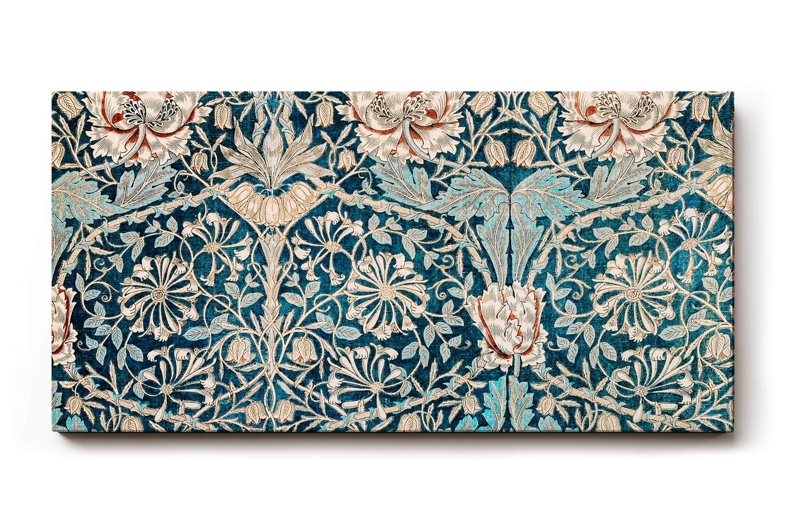 Sinus Art Wandbild 120x80cm Antik wirkendes Blütenmuster auf strukturreichem Türkisgrund mit floralen Elementen