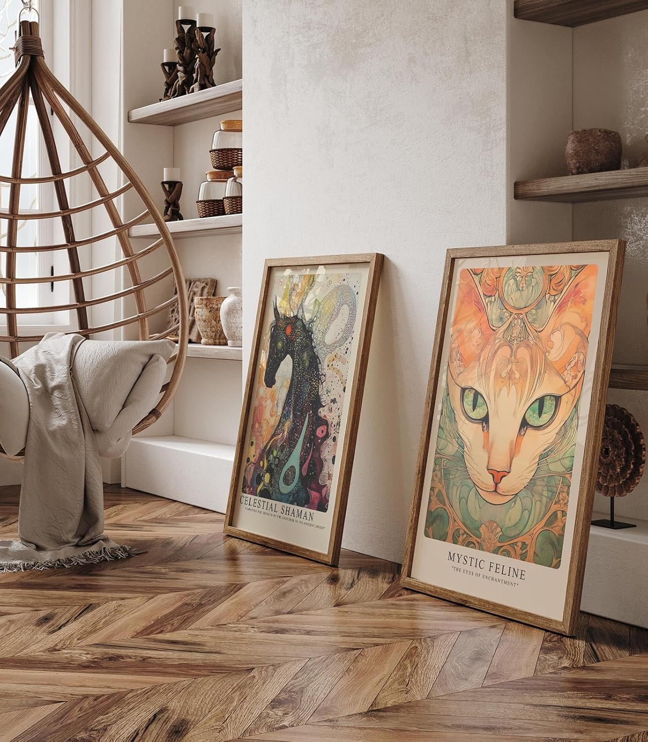 Paul Sinus Leinwandbild 80x120cm Mystische Katze kunstvoll surreal faszinierend hypnotisch elegantes Design stilvolle Wandkunst harmonische Farben