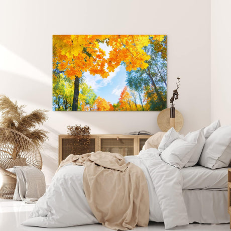 Paul Sinus Wandbild 120x80cm Herbstblätter Herbst blauer Himmel Baumkrone