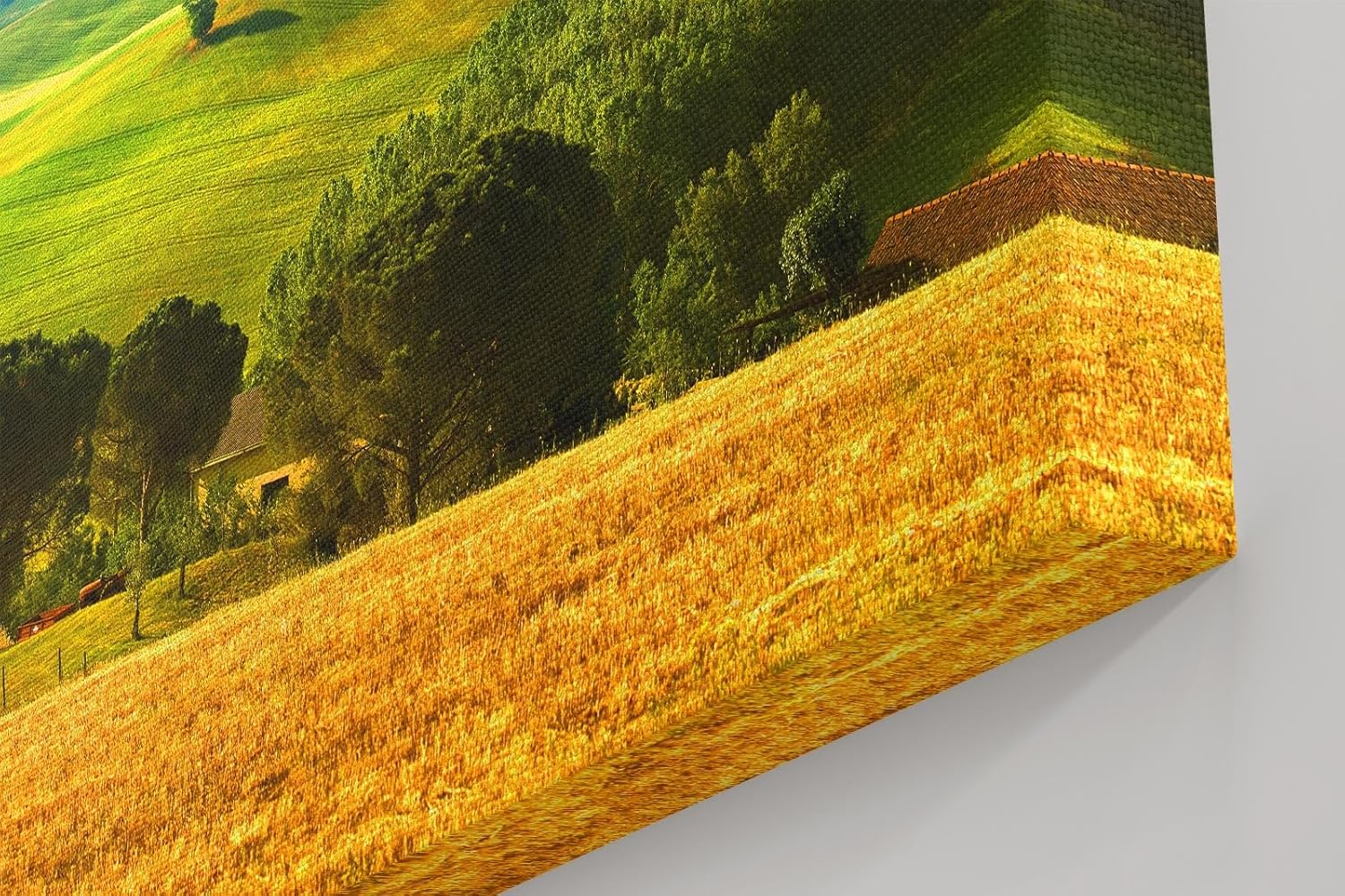 Sinus Art Wandbild 120x80cm Sanfte Hügel der Toskana mit Zypressen und Feldern unter strahlend blauem Himmel
