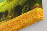 Sinus Art Wandbild 120x80cm Sanfte Hügel der Toskana mit Zypressen und Feldern unter strahlend blauem Himmel
