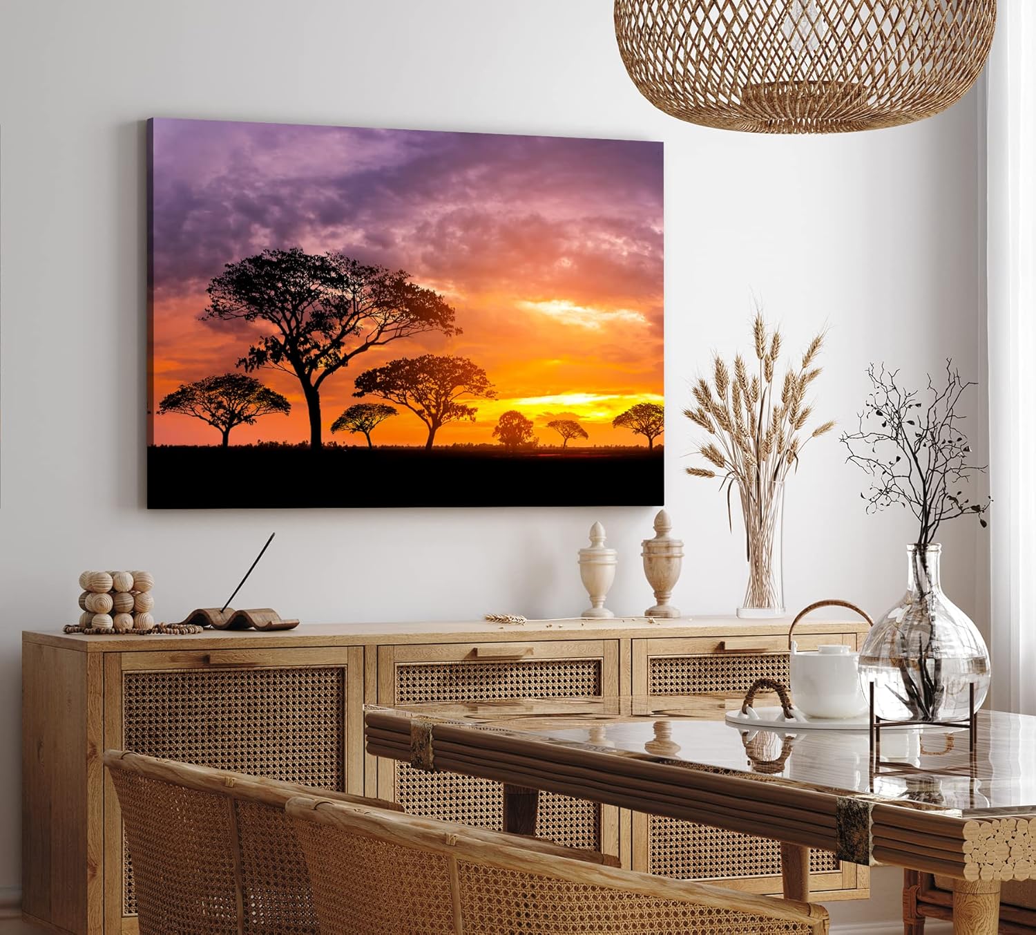 Paul Sinus Wandbild 120x80cm Afrikanische Landschaft Burkea Africana Bäume Sonnenuntergang