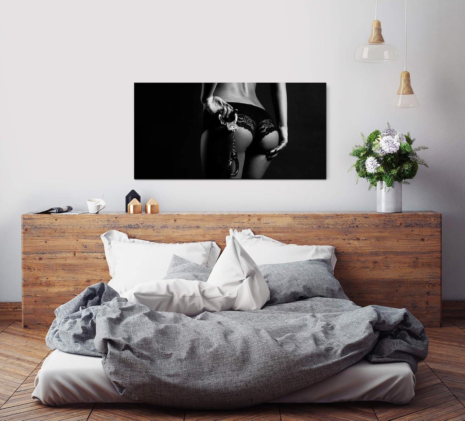 Frau in Unterwäsche ca. 130x70cm Wandbild inklusive Schattenfugenrahmen weiss - Panorama Leinwand Bild XXL Format Wandbilder Wohnzimmer Wohnung Deko Kunstdrucke