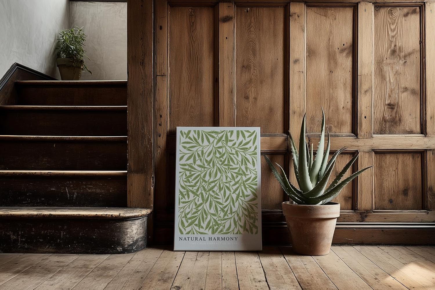 Paul Sinus Kunstdruck 40x60cm Natural Harmony sanftes Blattmuster in hellem Grün auf neutralem Grund für botanische Klarheit