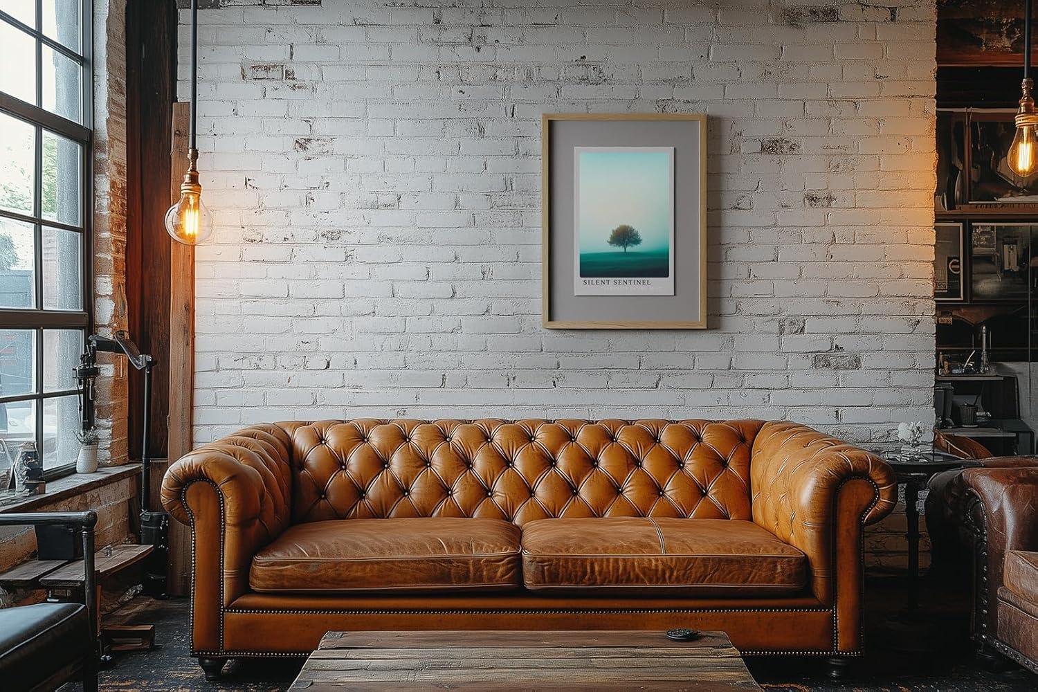 Paul Sinus Leinwandbild 40x60cm minimalistisches Landschaftsbild mit einsamem Baum im sanften Nebel, beruhigende Wandkunst