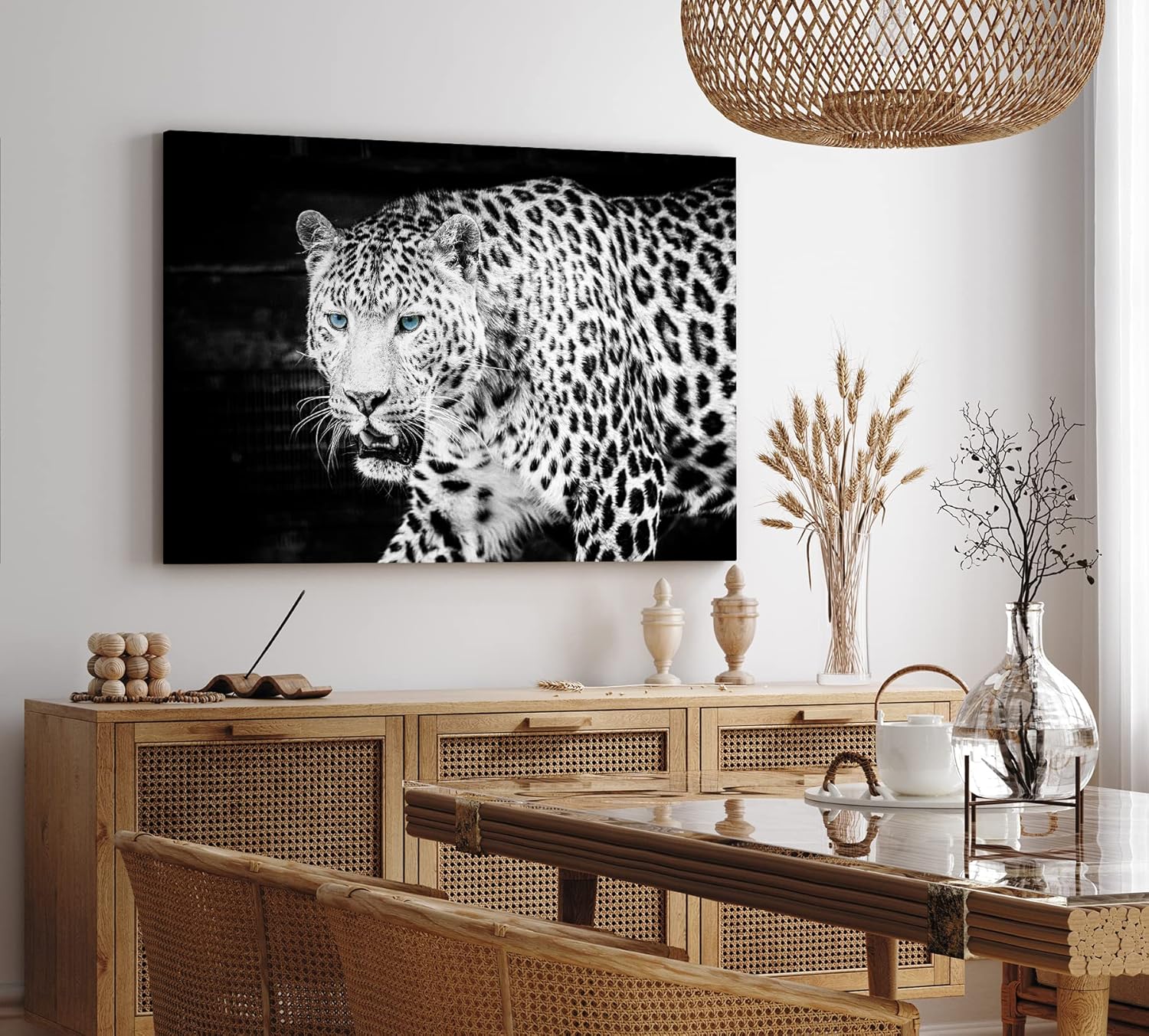 Paul Sinus Wandbild 120x80cm Jaguar Raubkatze Schwarz Weiß blaue Augen Tierfotografie