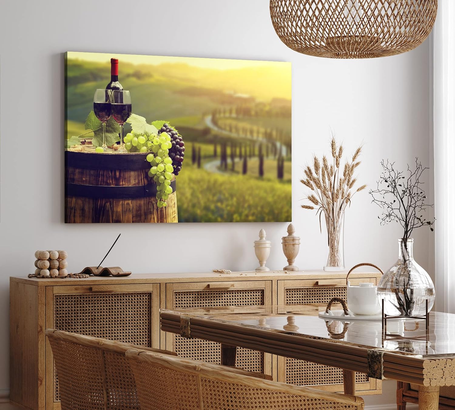 Paul Sinus Wandbild 120x80cm Wein Weintrauben Toskana Landschaft Weinfass