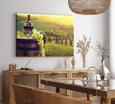 Paul Sinus Wandbild 120x80cm Wein Weintrauben Toskana Landschaft Weinfass