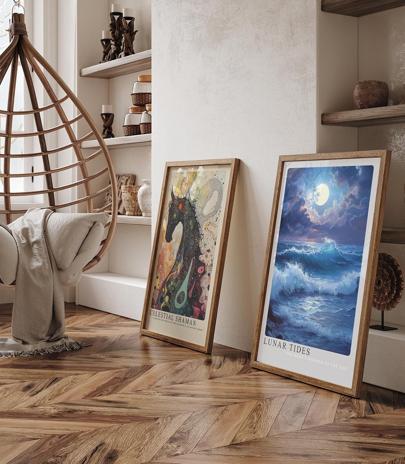 Paul Sinus Leinwandbild 80x120cm Mondflut – Mystisches Meeresmotiv mit leuchtendem Vollmond, sanften Wellen und atmosphärischer Lichtstimmung