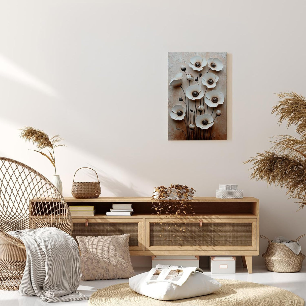 Paul Sinus 60x90cm Wandbild Floral Elegance – Stilvolle Blütenpracht in plastischer Anmutung auf Leinwand Holzrahmen