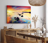 Paul Sinus Wandbild 120x80cm Meer Felsen Küste Sonne Sonnenstrahl Horizont Rot