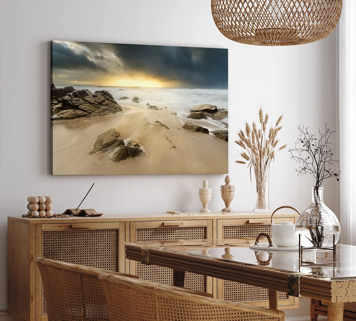 Paul Sinus Wandbild 120x80cm Strand Ozean Meer Gewitterwolken Horizont Sonnenuntergang