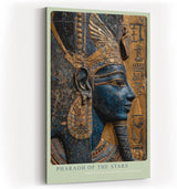 Paul Sinus Wandbild in 40x60cm Pharaoh of the Stars – Ägyptisches Herrscherprofil in Blau-Gold mit Hieroglyphen