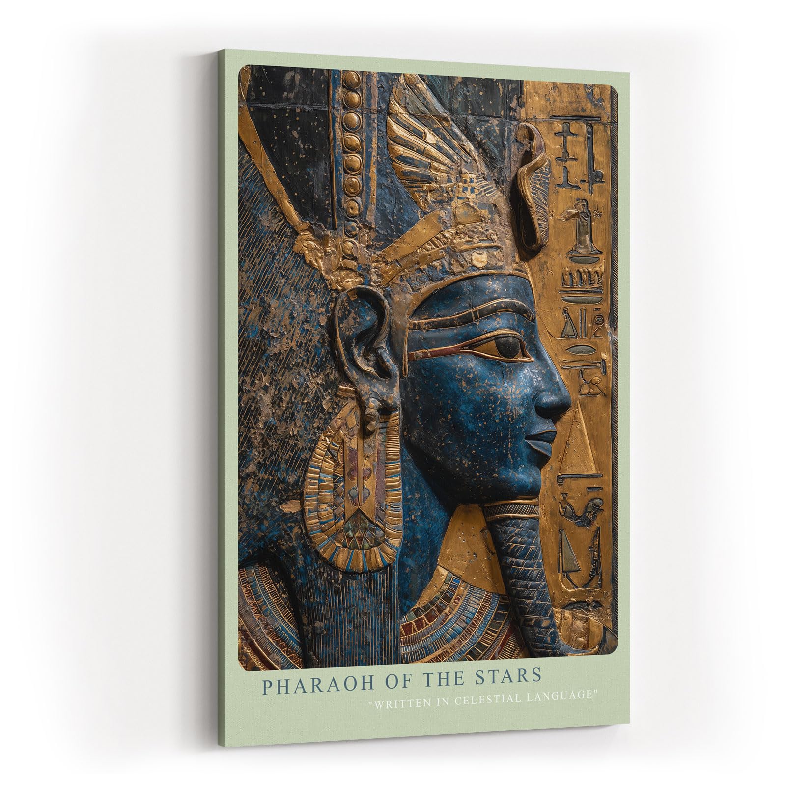 Paul Sinus Wandbild in 40x60cm Pharaoh of the Stars – Ägyptisches Herrscherprofil in Blau-Gold mit Hieroglyphen