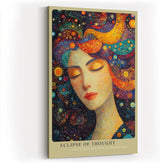 Paul Sinus Wandbild in 40x60cm Eclipse of Thought Künstlerisches Frauenporträt mit bunten, kreisförmigen Mustern im Haar für lebendige und inspirierende Raumgestaltung