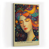 Paul Sinus Wandbild in 40x60cm Eclipse of Thought Künstlerisches Frauenporträt mit bunten, kreisförmigen Mustern im Haar für lebendige und inspirierende Raumgestaltung