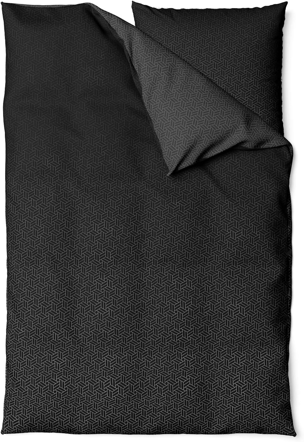 Sinus Art Bettwäsche 135x200 cm + 80x80 cm – Elegante Wendebettwäsche in Dunkelgrau & Schwarz mit feinem geometrischen Muster – atmungsaktiv, pflegeleicht, mit Reißverschluss