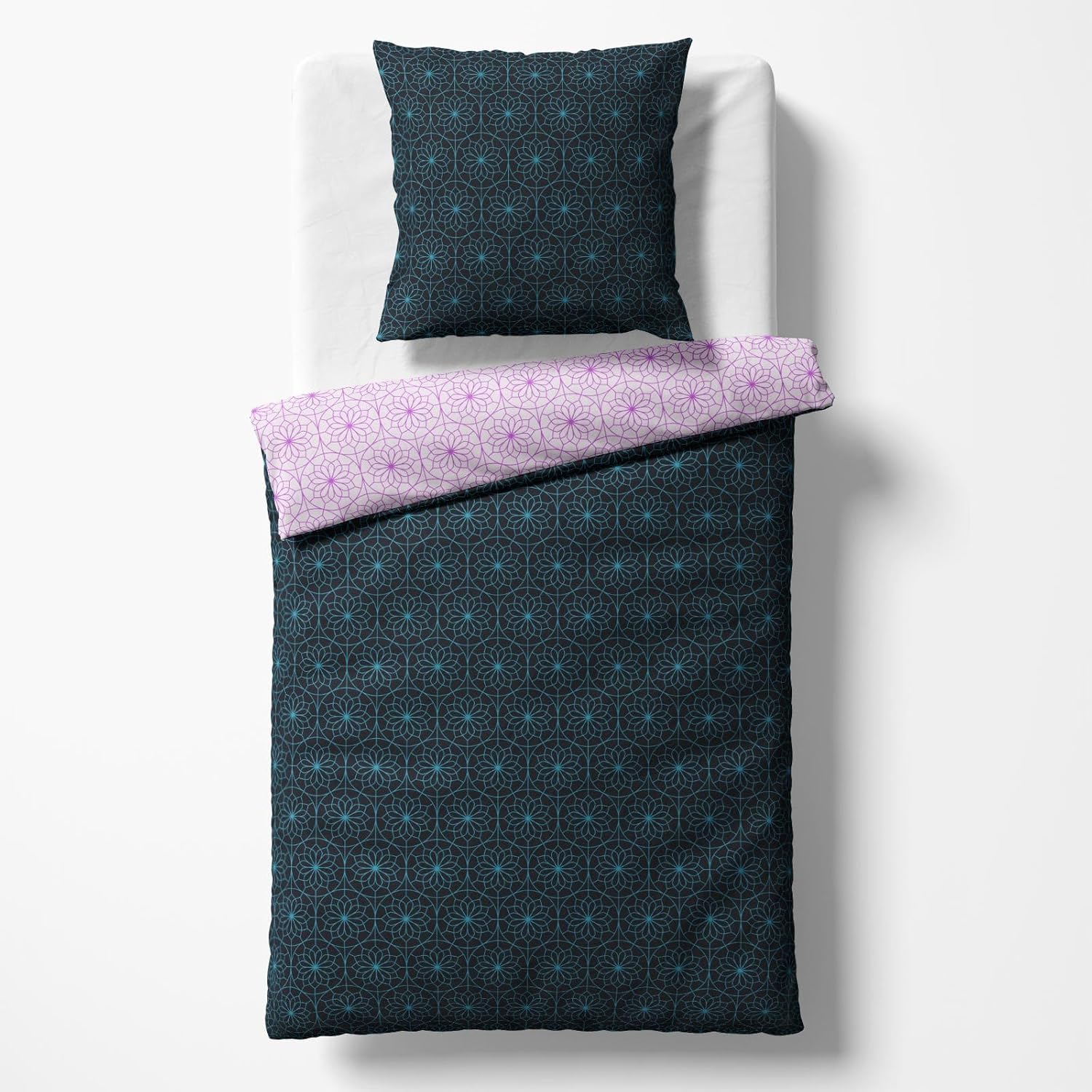 Sinus Art Bettwäsche 135x200 cm + 80x80 cm – Elegante Wendebettwäsche in Schwarz und Flieder mit orientalischem Muster – hautfreundlich, pflegeleicht, mit Reißverschluss