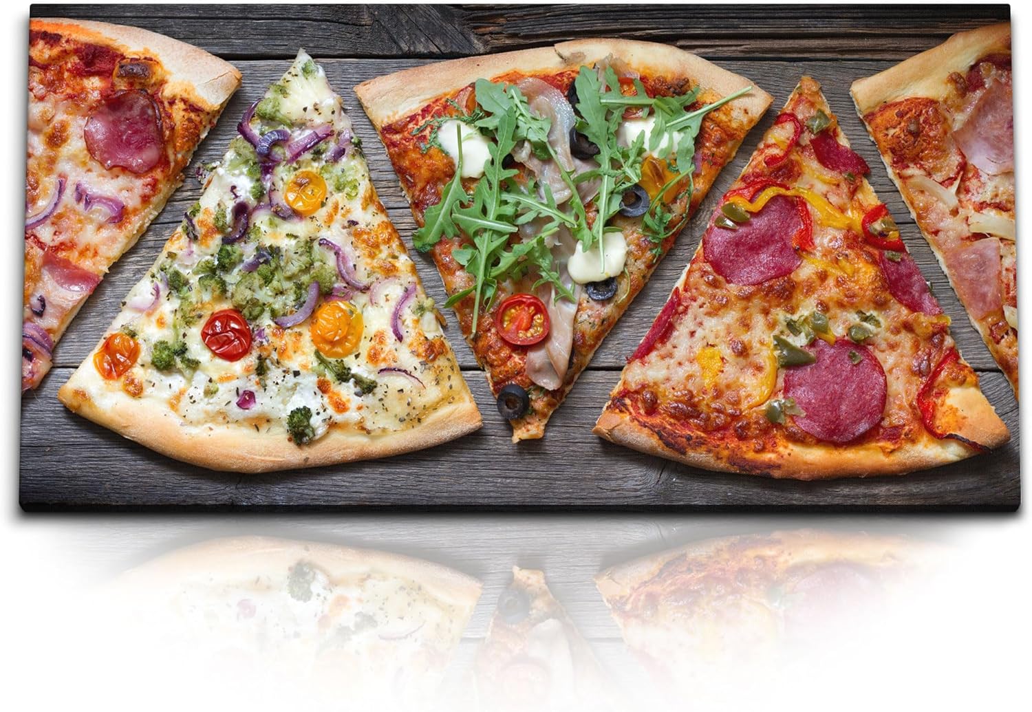 Paul Sinus Wandbild 120x60cm – Leckere Pizzavielfalt, modernes Küchenbild auf Leinwand, rustikale Essenskunst für Küche, Esszimmer, Restaurant, italienische Atmosphäre