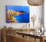 Paul Sinus Wandbild 120x80cm Honolulu Hawaii Küste Strand Nacht Meer Berg
