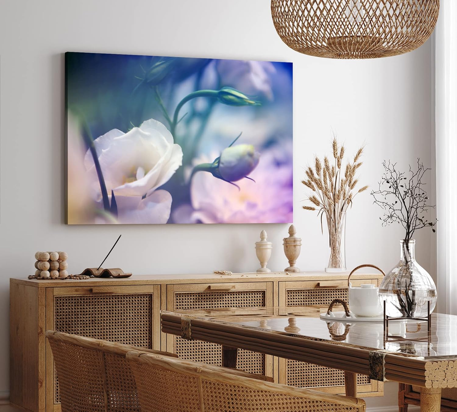 Paul Sinus Wandbild 120x80cm Weiß Blüte Blume Frühling Blau Kunstvoll