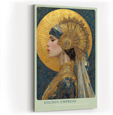 Paul Sinus Wandbild in 40x60cm Golden Empress majestätisches Porträt einer Frau in goldverzierter Kopfbedeckung vor strahlender Sonne