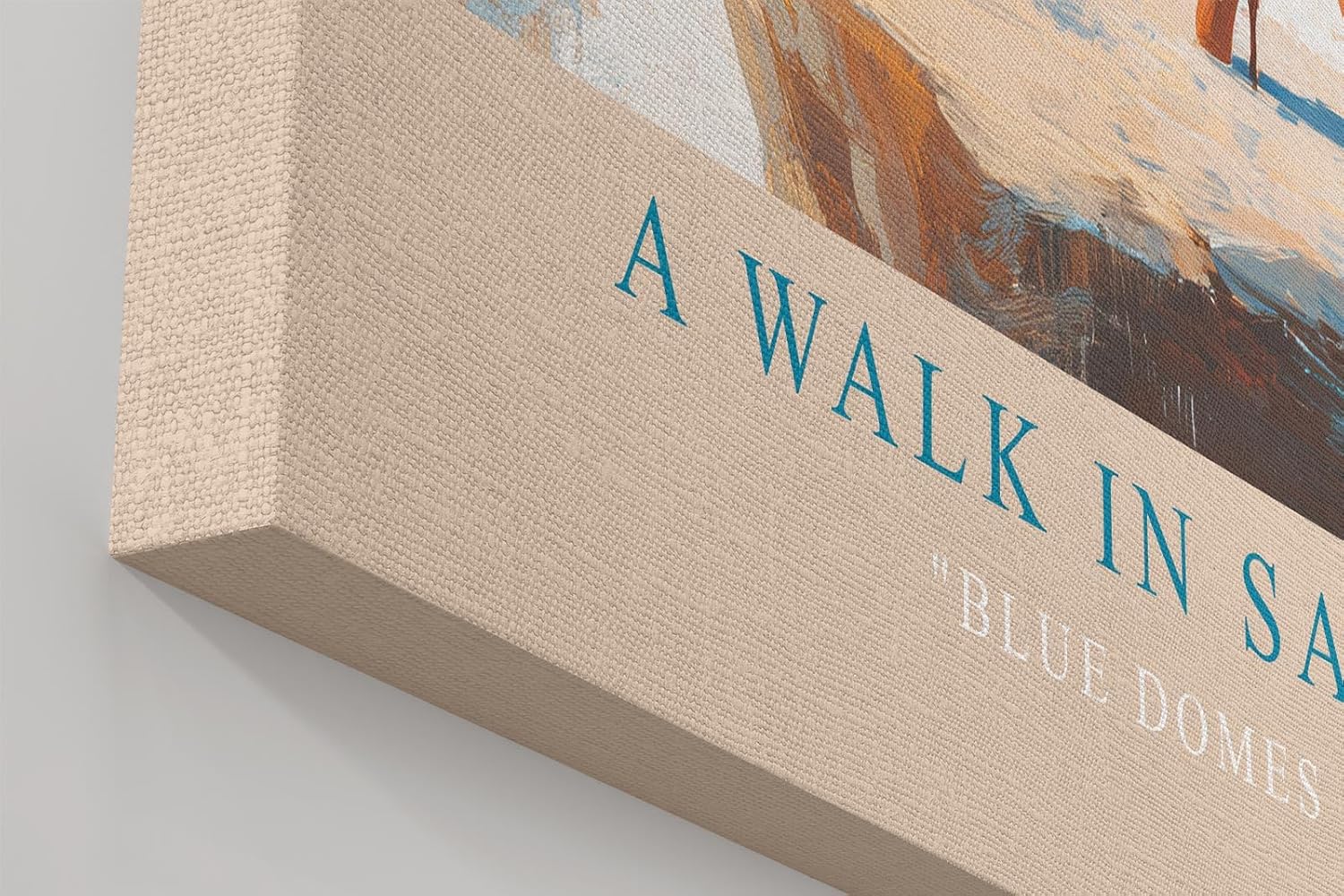Paul Sinus Wandbild in 40x60cm A Walk in Santorini – Frau im blauen Kleid vor weißen Häusern und blauen Kuppeln, mediterrane Idylle