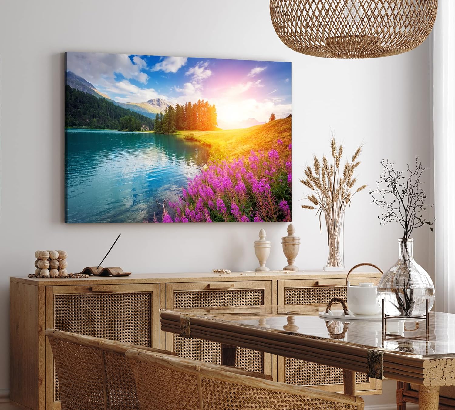 Paul Sinus Wandbild 120x80cm Alpen Alpensee Sonnenschein See Wiese Blumen Berge