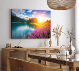Paul Sinus Wandbild 120x80cm Alpen Alpensee Sonnenschein See Wiese Blumen Berge