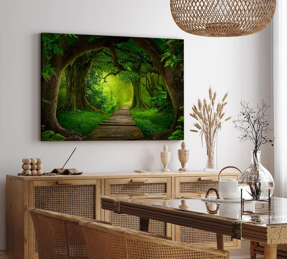 Paul Sinus Wandbild 120x80cm Grüner Wald Märchenhaft Bäume Holzweg Märchenwald