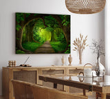 Paul Sinus Wandbild 120x80cm Grüner Wald Märchenhaft Bäume Holzweg Märchenwald